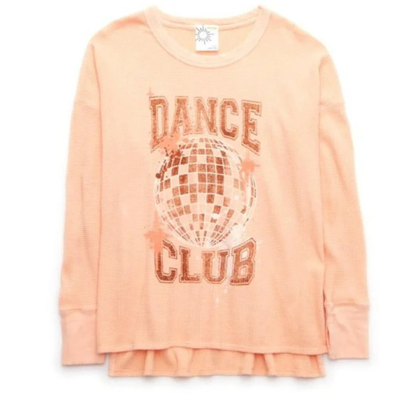 Offline by Aerie Dance Club Waffle textured Long Sleeve T Shirt Peach - Picture 2 of 5